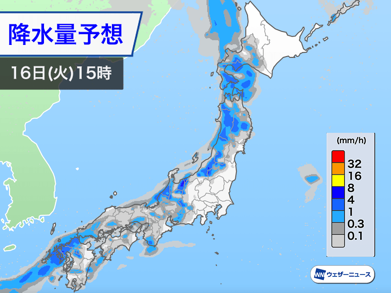 明日は日本海側で広く雨　関東以北は強風に注意
