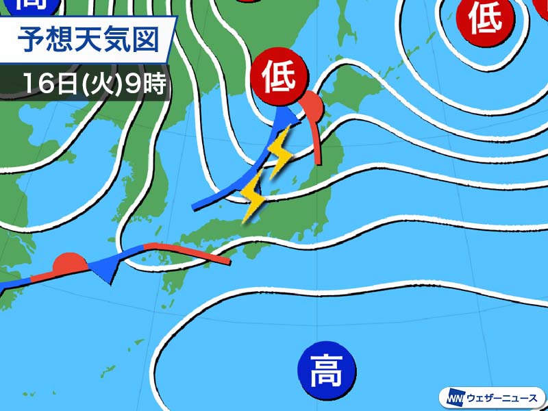 日本海側で雷雨の可能性　夕方以降は北海道で雪に変わる所も