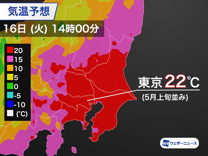 東京など関東南部で20℃超えの予想 夜はグッと冷え込む