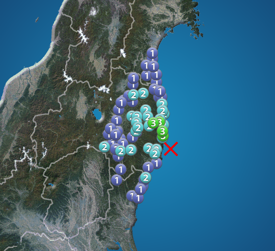 福島県で震度3の地震発生　津波の心配なし
