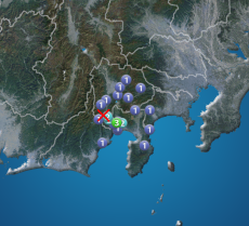 静岡県で震度3　震源は山梨県中・西部　津波の心配なし