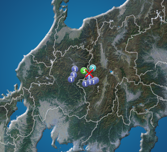 岐阜県で震度3の地震発生