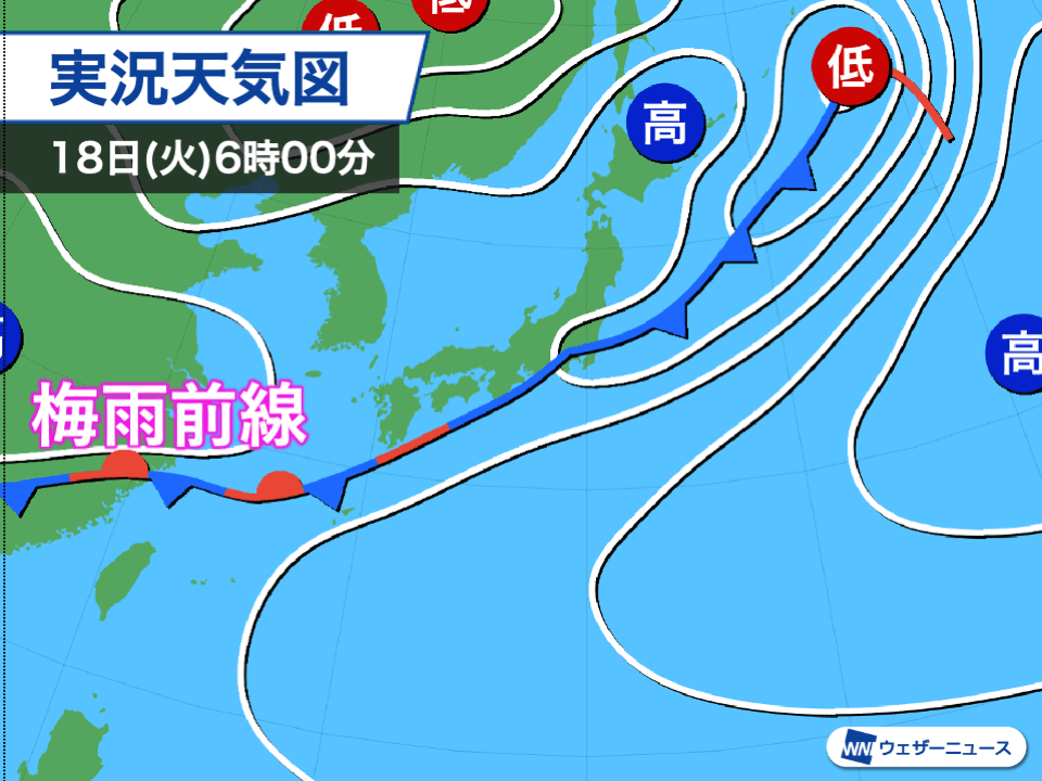 西日本から東海、関東はスッキリしない空　ジメジメ天気続く