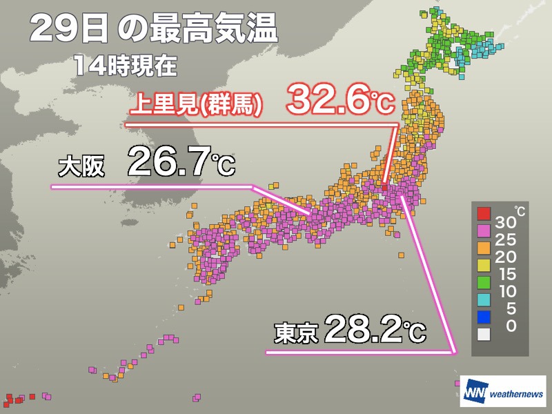 関東内陸で真夏日　東京も6月下旬並みの暑さに