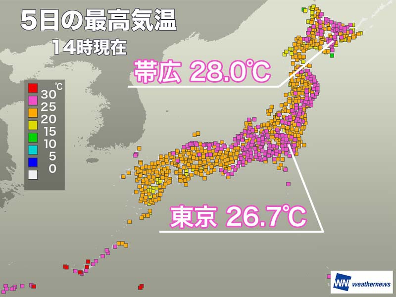 札幌など北日本各地で夏日　東京も隙間の日差しで25℃超える