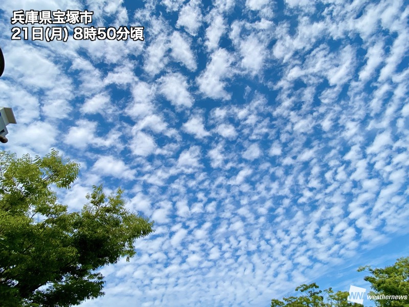 東日本から西日本に広がるうろこ雲　山沿い中心に急な雨に注意