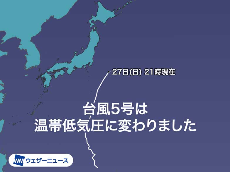 台風5号（チャンパー）温帯低気圧に　本州への影響なし