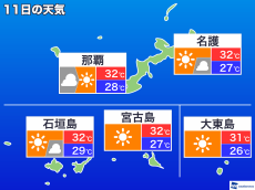 沖縄で幻想的な朝焼け　朝からうだる暑さに