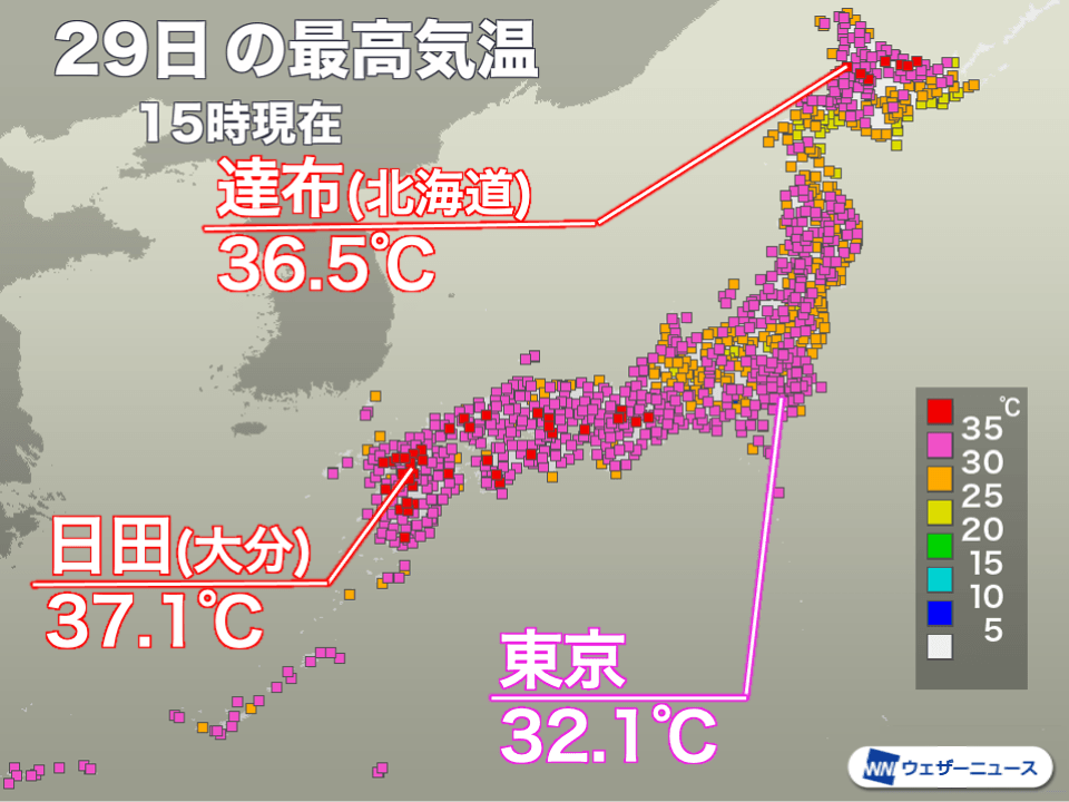 西日本や北海道で体温並みの危険な暑さ　明日も熱中症に厳重警戒