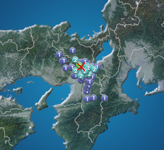 京都府南部で地震　亀岡市で震度3　津波の心配なし