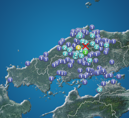 広島県で震度4　津波の心配なし　M4.3