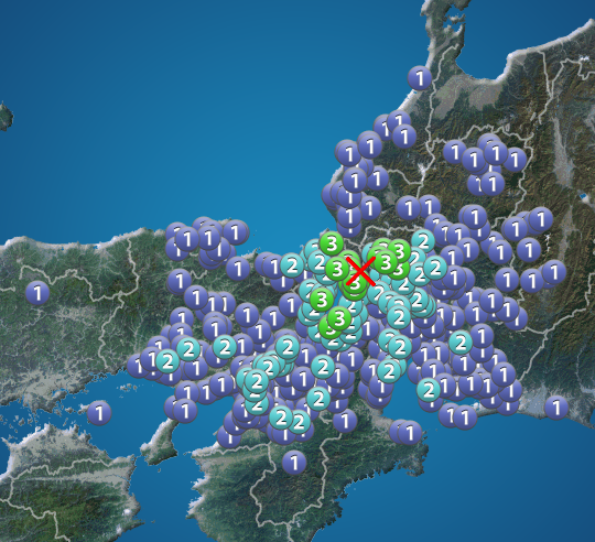 滋賀県北部で地震　最大震度3　津波の心配なし