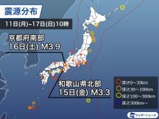 週刊地震情報 2021.10.17　近畿で震度3以上の地震が2回　いずれも直下型の浅い地震