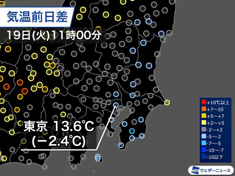 関東は日差し乏しく初冬のような冷たい空気　午後も肌寒さが続く