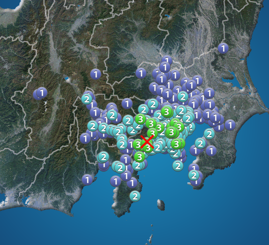 神奈川県西部で地震　東京都・神奈川県・山梨県で震度3　津波の心配なし