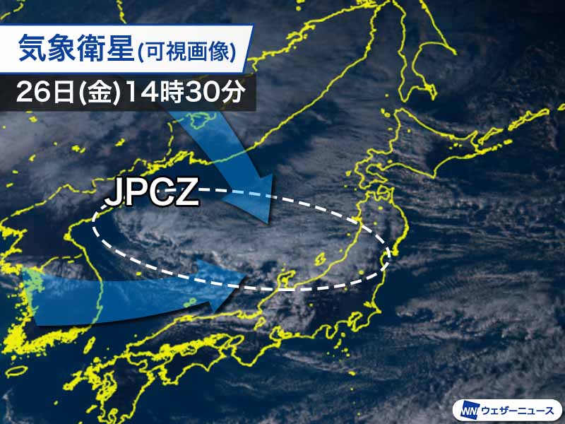 JPCZの活発な雨雲が北陸に　局地的な雷雨や霰(あられ)などに注意