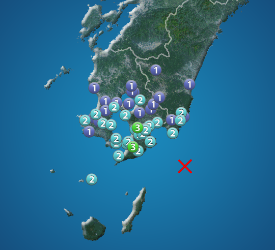 鹿児島県で震度3の地震発生