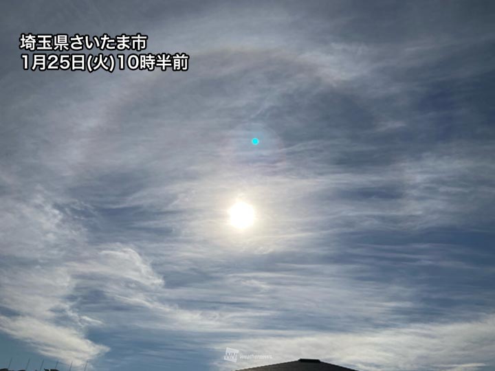 ハロや長い飛行機雲は天気下り坂の兆し