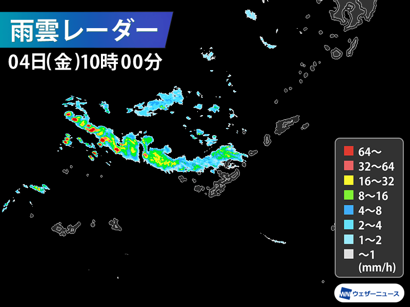 沖縄に前線の雨雲迫る　強雨や雷雨に注意