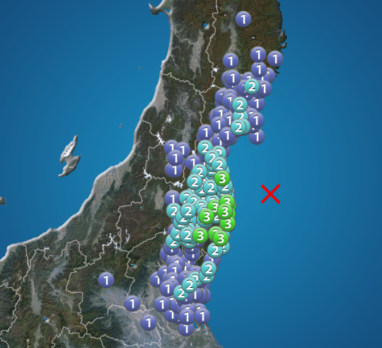 福島県沖で地震　最大震度3　津波の心配なし