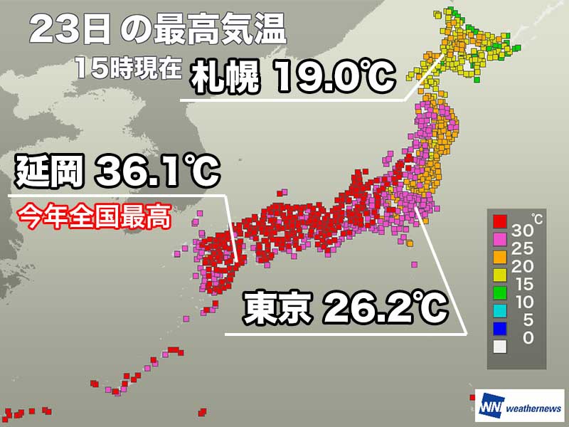 今月初の猛暑日を宮崎県などで観測　今年最多の300地点以上が真夏日に