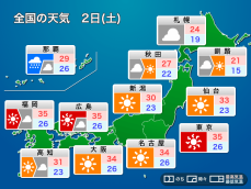 明日7月2日(土)の天気　関東から近畿は晴れて猛暑　沖縄には台風4号が接近