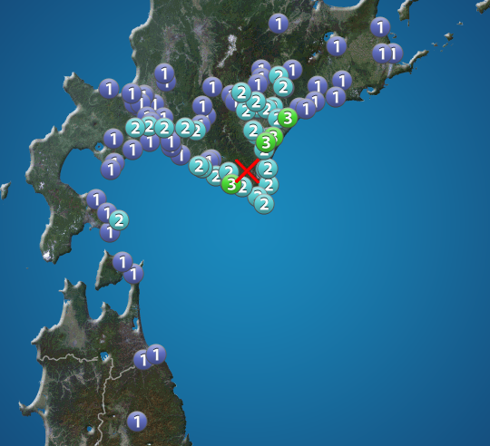 道南・道東で震度3の地震発生