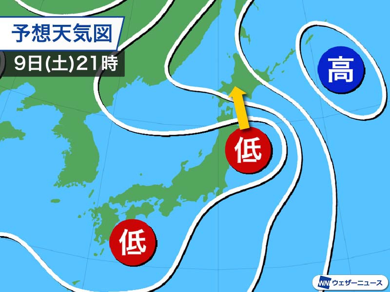 台風4号から変わった低気圧が北上　明日は東北太平洋側で雨に