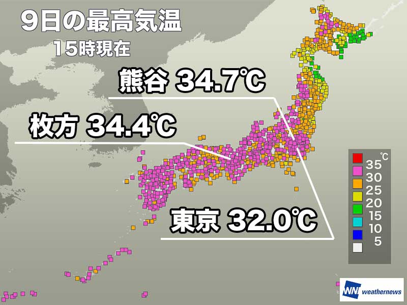 関東や近畿で猛暑日に迫る暑さ　京都は34℃観測も雷雨で気温が急降下