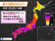 熱中症警戒アラート　今年最多の33府県に発表　今日8月1日(月)対象