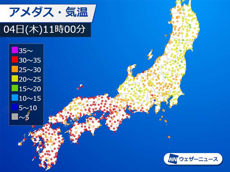 西日本はうだるような暑さ　東京など関東は雨で暑さ和らぐ