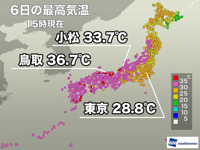 大雨被害の発生した北陸で厳しい暑さ　立秋の明日は関東も真夏日に