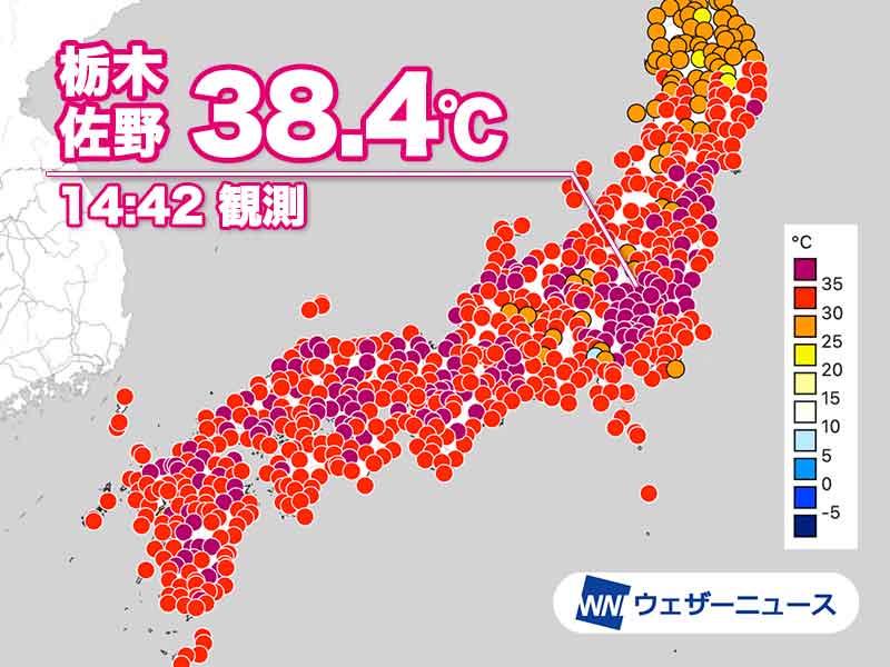 東北〜九州で猛暑日　東京八王子などで38℃超の危険な暑さに