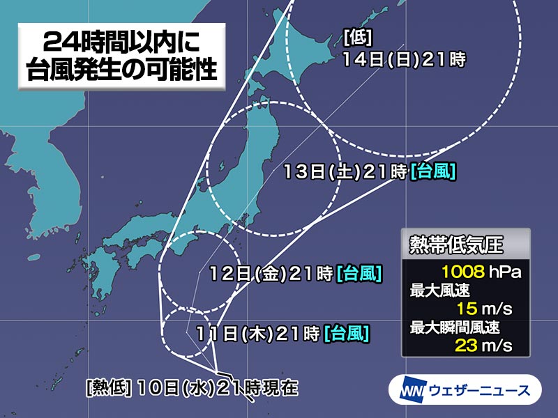 新たな台風発生し、お盆休みに東日本接近か　発生すれば台風8号