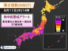 熱中症警戒アラート　東京都など37都府県に発表　今日11日(木)対象