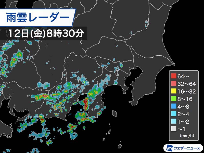 静岡県で土砂降りの雨　雨雲の一部は関東に広がる