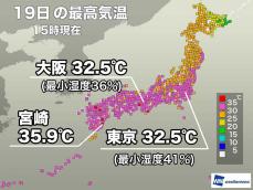 九州を中心に35℃以上の猛暑日　近畿から関東はカラッとした暑さ