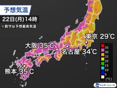 西日本や北陸で猛暑日の予想　湿度が高く蒸し暑い