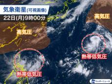 日本の南に2つの熱帯低気圧　どちらも台風まで発達予想