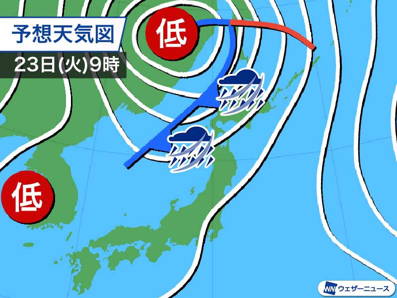 明日は北日本を寒冷前線が通過　30mm/h超の雨や雷、暴風のおそれも