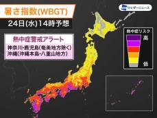 今日24日(水)の熱中症警戒アラート　神奈川・鹿児島・沖縄対象に発表