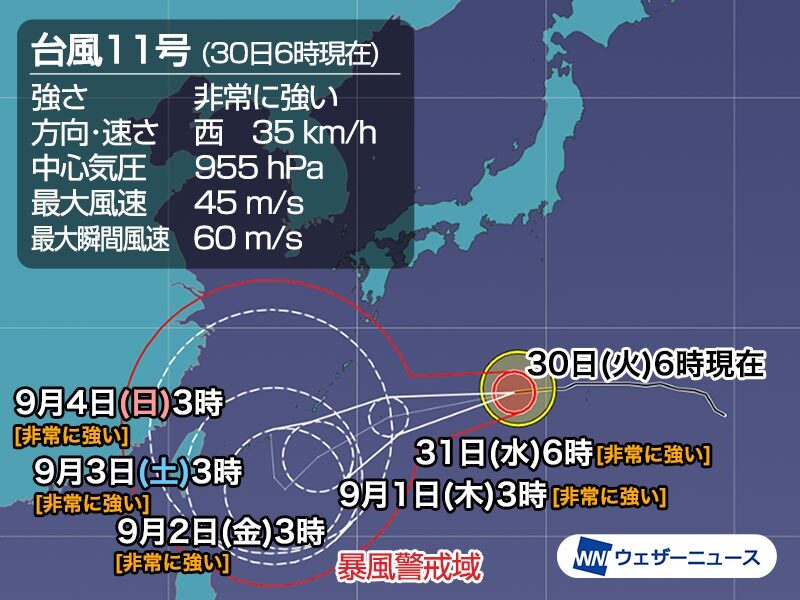 台風11号は非常に強い勢力に　発達しながら週後半は沖縄に