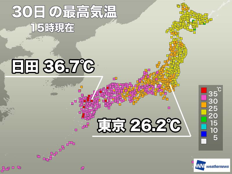 九州を中心に35℃以上の猛暑日に　関東は明日、暑さが戻る