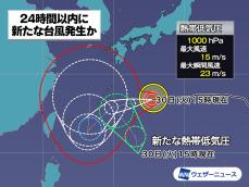 熱帯低気圧が発達し新たな台風発生の可能性　台風11号の東を移動か