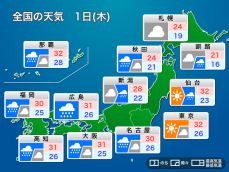 明日9月1日(木)の天気　沖縄は台風による荒天に警戒　九州から東北も強雨のおそれ