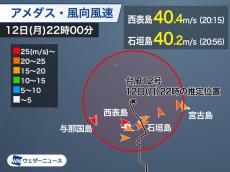 台風12号　夜になり吹き返しさらに強まる　石垣島など40m/sの暴風