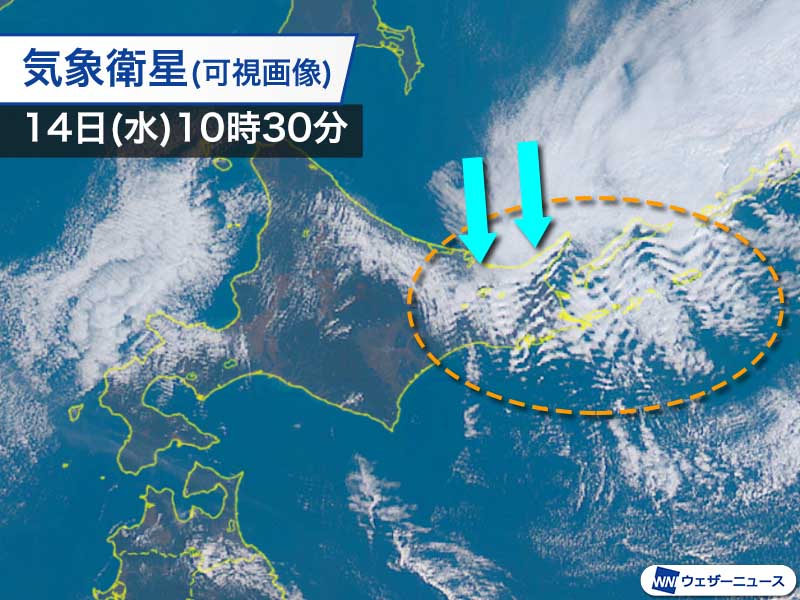 北海道道東に波状雲　強い北寄りの風で発生