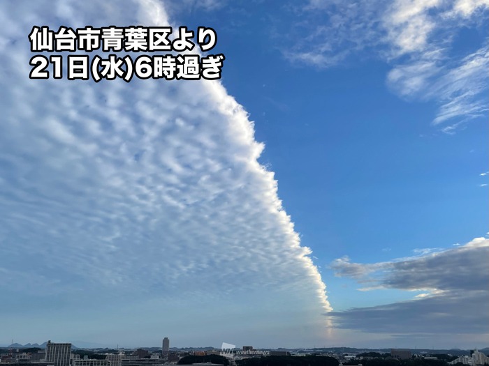 雲が半分、青い空が半分　雲のまっすぐな境界線