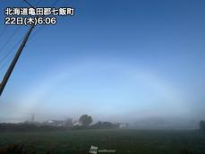 霧の中に白いアーチ白虹(霧虹)が出現　北海道