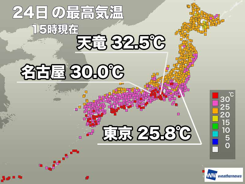 名古屋で5日ぶりに真夏日　東海以西はカラッとした暑さに